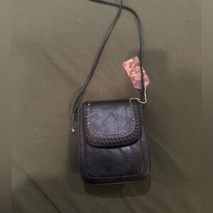 Chic Black Crossbody Bag with Gold Studs